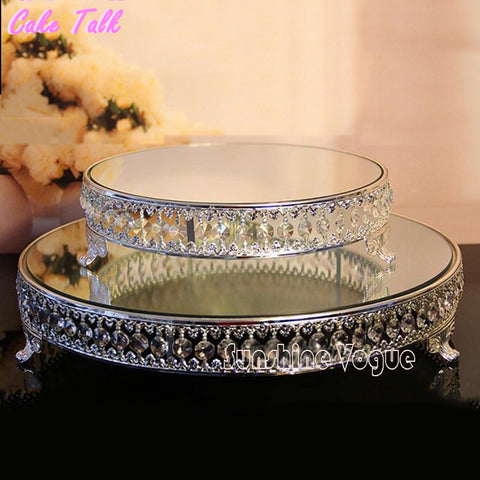 18 inch Crystal beads cake stand silver plated mirror surface dessert stand