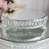 18 inch Crystal beads cake stand silver plated mirror surface dessert stand