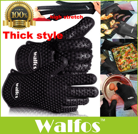 WALFOS 1 pc food grade Heat Resistant thick Silicone Kitchen barbecue oven Cooking glove BBQ Grill Glove Oven Mitt Baking glove