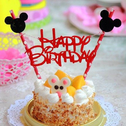 Mickey Mouse Happy Birthday Letter Garland Cake Topper Bunting